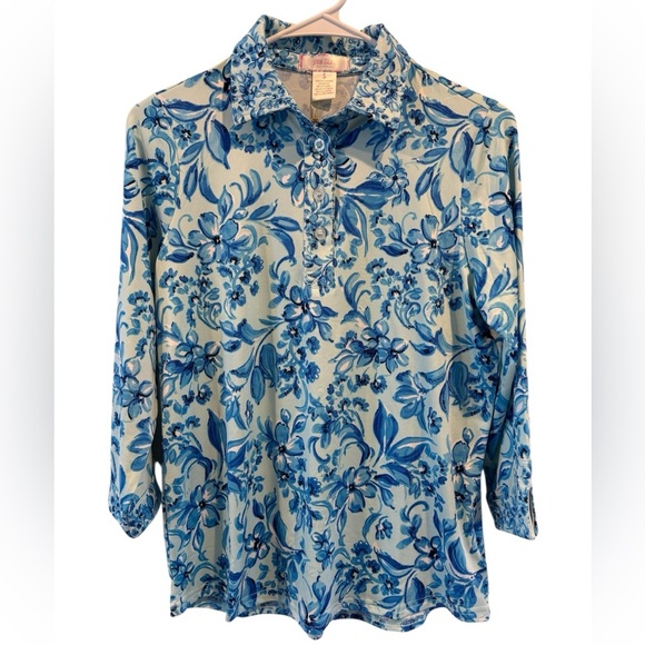 Stella Parker Tops - NWT Stella Parker Blue and White 3/4 Sleeve Sun Protection Top